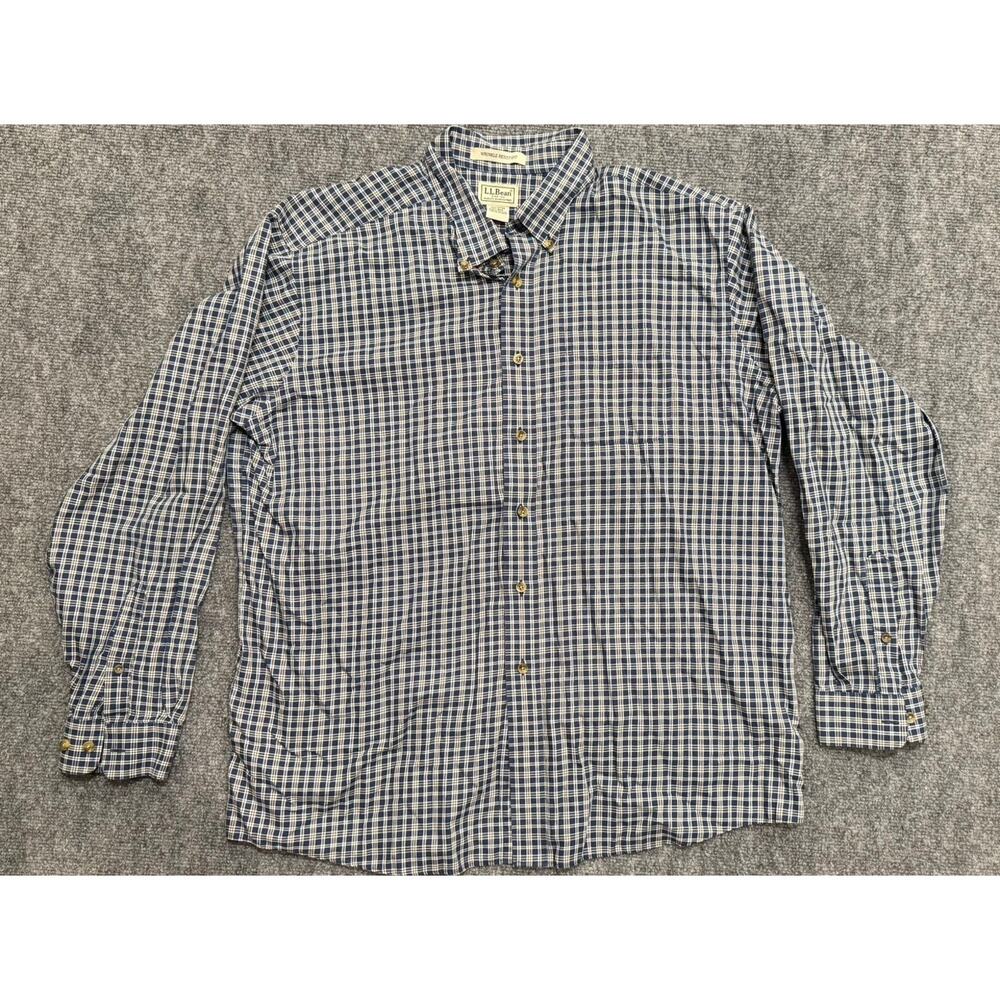 L.L. Bean Mens XL Blue Checkered Long Sleeve Button Down Shirt Wrinkle Resistant